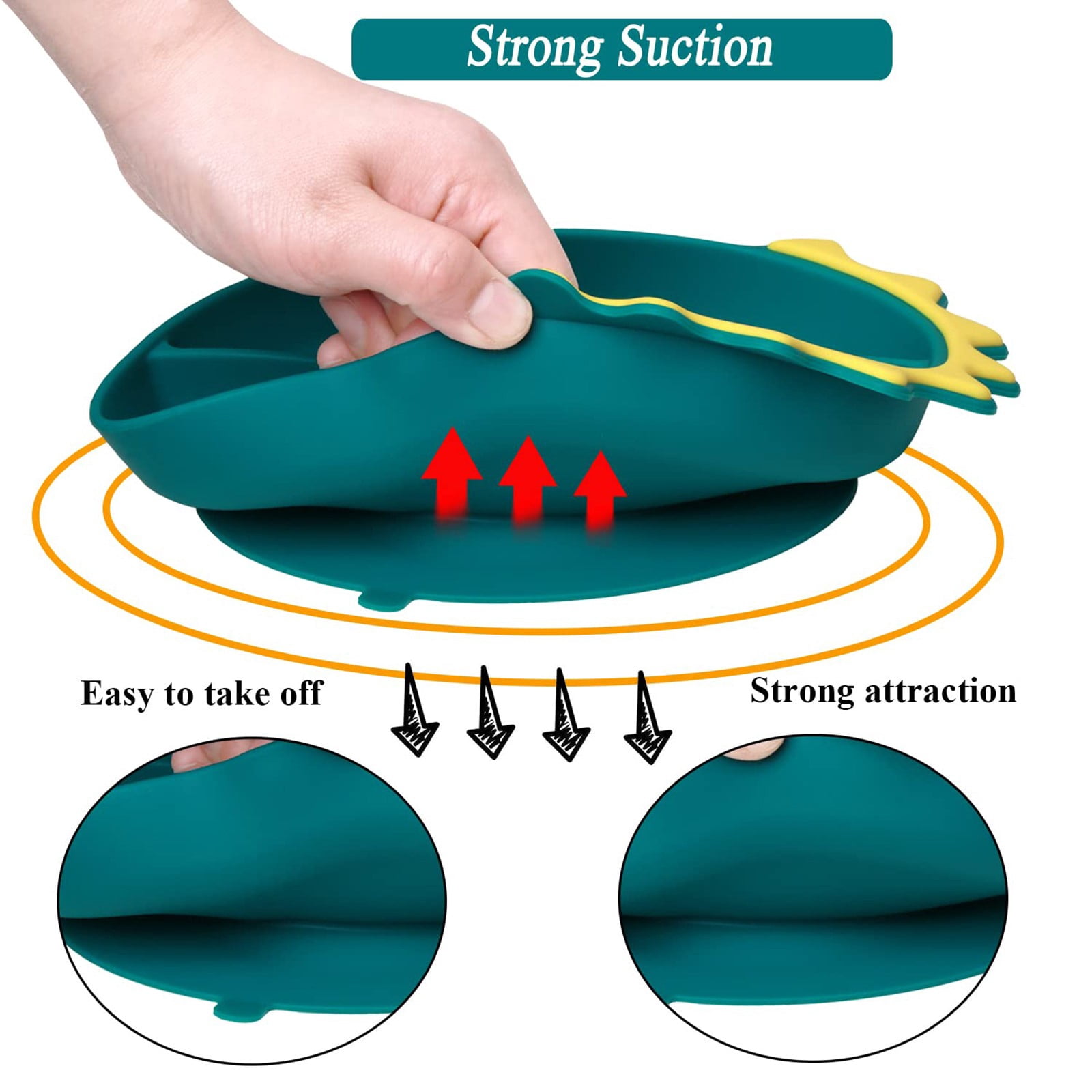 XKHHLH Silicone Divided Suction Plates for Baby, Baby Feeding Set, Spoons and Forks Set, BPA Free, Baby Led Weaning Supplies for Toddler Utensils