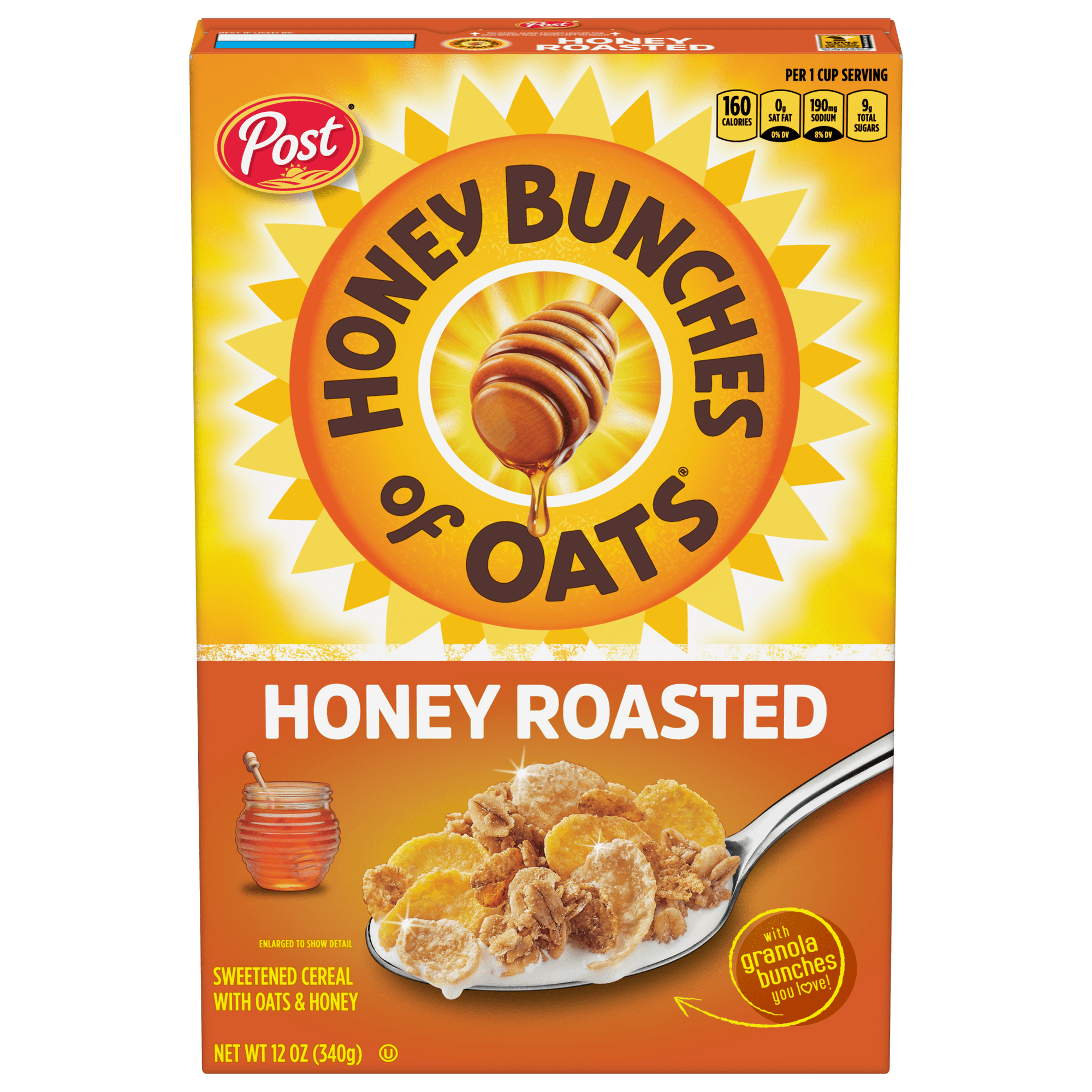Honey Bunches of Oats Honey Roasted, Heart Healthy, Low Fat, made with Whole Grain Cereal, 12 Ounce (Pack of 12)