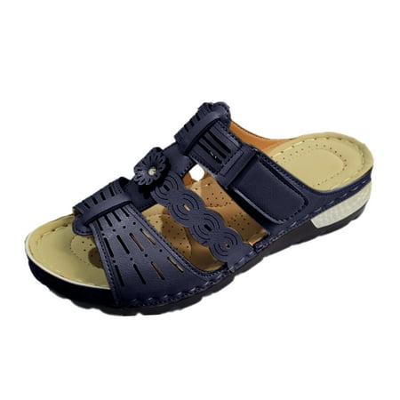 

Fandiiiii Wedding Sandals for Women Wedge Ladies Summer Hollow Carved Flowers Large Size Slope With Thick Bottom Beach Flat Sandals Slippers