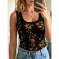 thumbnail image 6 of Women's Floral Print Tank Tops Square Neck Sleeveless Ribbed Basic Tight T Shirts Black S, 6 of 8