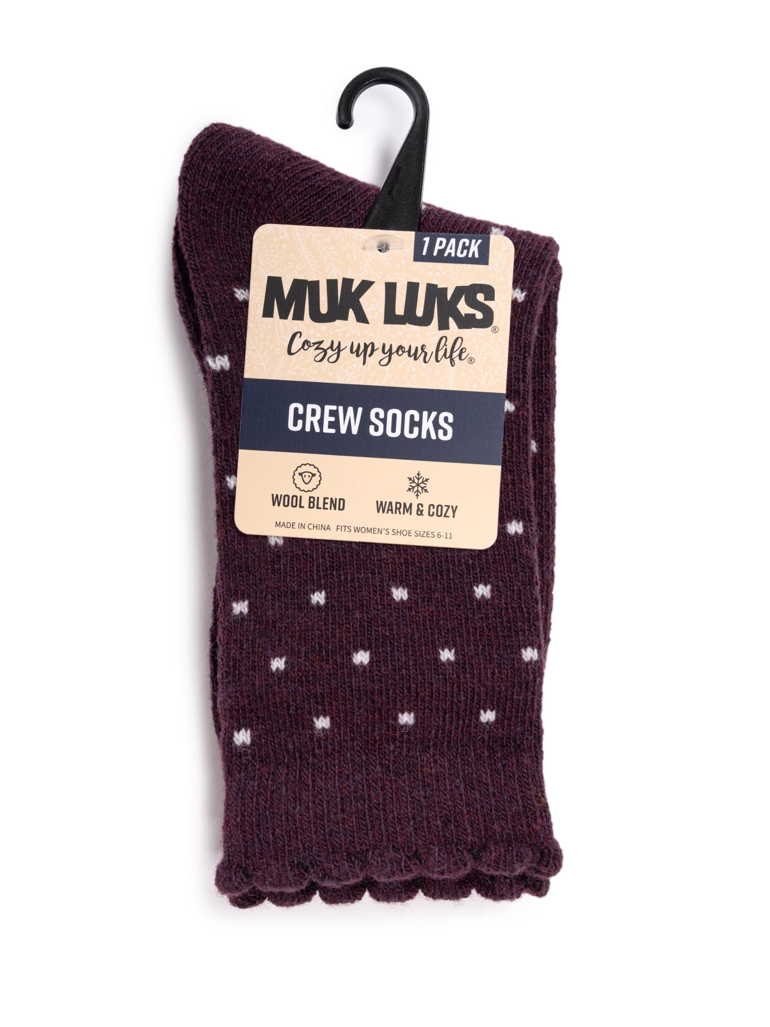 MUK LUKS Women's Wool Blend Crew Sock, 1-Pack, OSFM