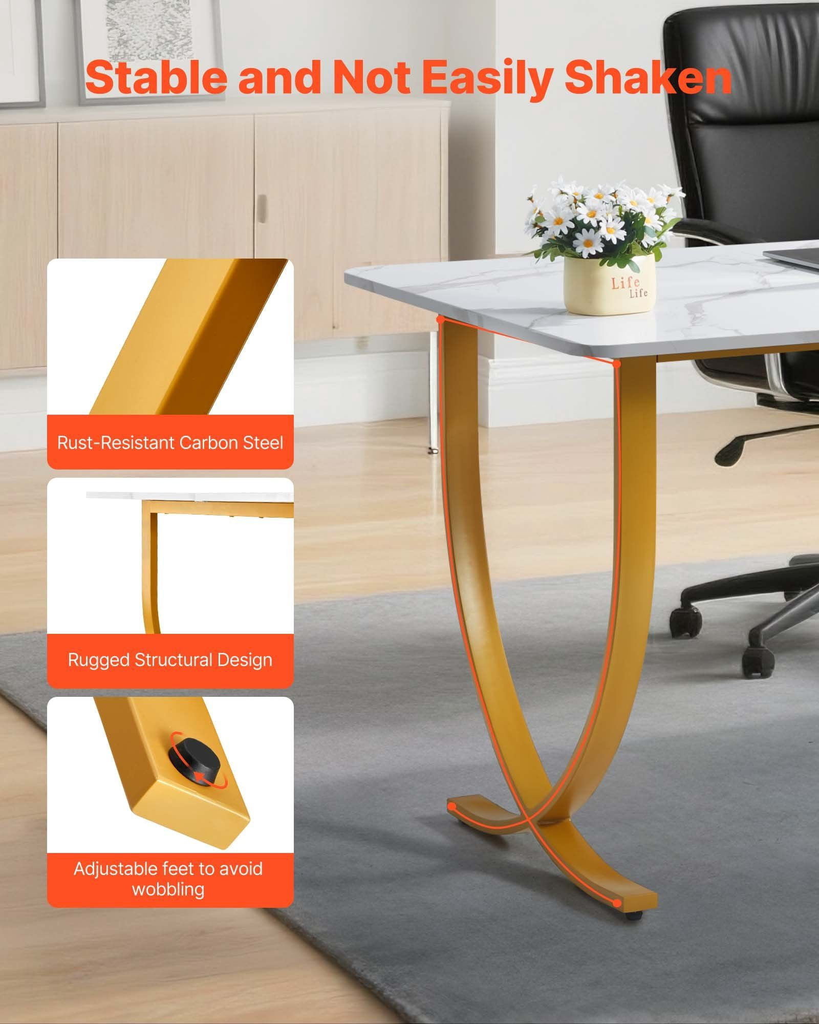 63 Inch Executive Desk Modern Office Computer Table Large Conference Meeting Room Furniture White and Gold