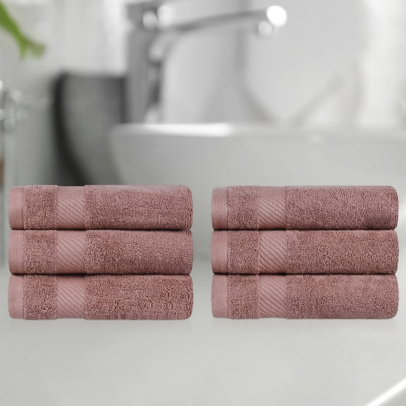 BNM Egyptian Cotton Solid Hand Towels, Set of 6, Sedona
