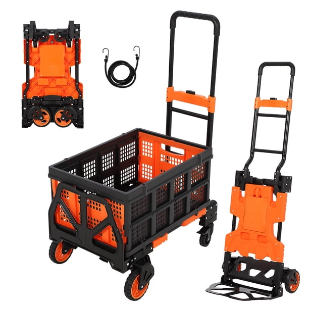 Yeshouse Carretilla plegable 2 en 1 con cesta plegable: capacidad de 150 kg, diseño de 4 ruedas y asa retráctil, carrito portátil para mudanzas y compras