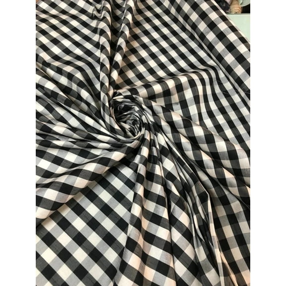 Black  white shantung Plaid fabric 54” wide, sold by the yard