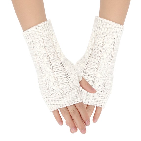 hoksml Unisex Ribbed Knit Fingerless Gloves Mid-Long Solid Color Arm Warmers for Women Men