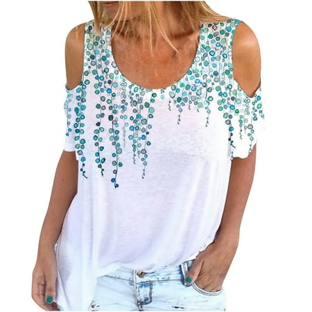 

Corset Top Long Sleeve Workout Tops for Women Fashion Woman Short Sleeve Printing Round Neck Leaky Shoulder Loose Casual Top Valentines Shirts for Women Summer Savings White Shirts White M