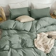 thumbnail image 4 of MooMee 100% Washed Cotton Duvet Cover Set Full Linen Like Textured Breathable 3-Piece (Heathered Green), 4 of 6