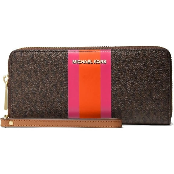 Michael Kors Large Logo Stripe Continental Wallet, Electric Pink
