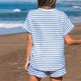 thumbnail image 3 of Stichou Womens Striped Summer 2 Piece Short Sets Short Sleeve T Shirts 2026 Drawstring Shorts Casual Outfits Lounge Pajama Sets Sky Blue XL, 3 of 3