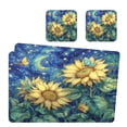 thumbnail image 2 of Square Leather Placemat Set One SizeX4 Heat-Resistant Washable Kitchen Table Decorations Sunflowers under The Starry Night, 2 of 8