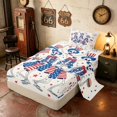 thumbnail image 2 of Manfei Funny Skull Skeleton Twin Sheets, Patriotic US Flag Bedding, Red White Blue, Colorful Stars Reversible 3 Pieces (1 Flat Sheet, 1 Fitted Sheet and 1 Pillowcase), 2 of 6