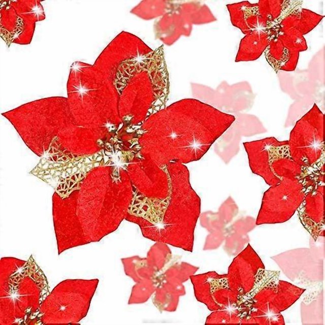 24pcs Christmas Sparkling Poinsettia Flowers Artificial Christmas Flowers Wedding Christmas Tree New Year Ornaments (Red)