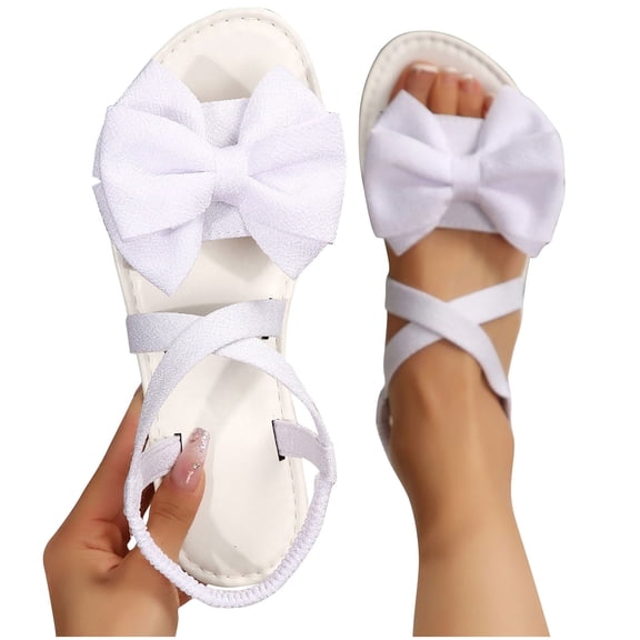 Purcolt Women's Bow Crisscross Sandals Cute Comfort Open Toe Non Slip Flat Sandals Dressy Summer Beach Ankle Strap Dress Shoe