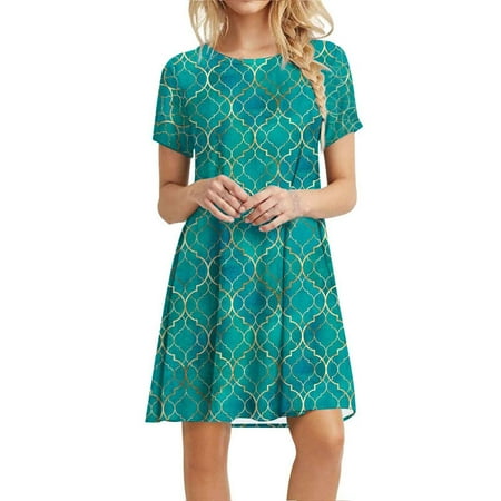

Juebong Women s Casual Plain Loose Short Sleeve Loose Dress Floral Print Classic Print Dress