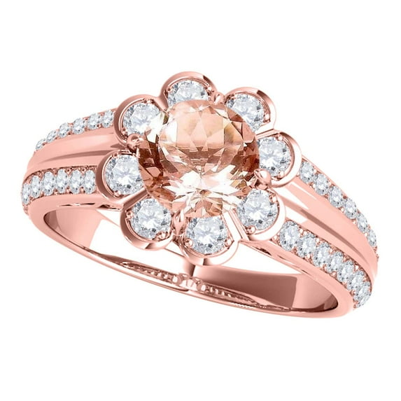 Mauli Jewels Engagement Rings for Women 1.25 Carat Halo Morganite And Diamond Engagement Ring 4 prong 14k Rose Gold