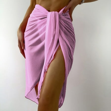 DondPO Swimsuit Coverup for Women Beach Cover Ups Women Sheer Wrap Knot Waist Skirt Cover Up Skirt Beach Wrap Bikini Shiny Wraps Cover Ups For Swimwear Womens Swimsuits Beach Dresses for Women Pink L