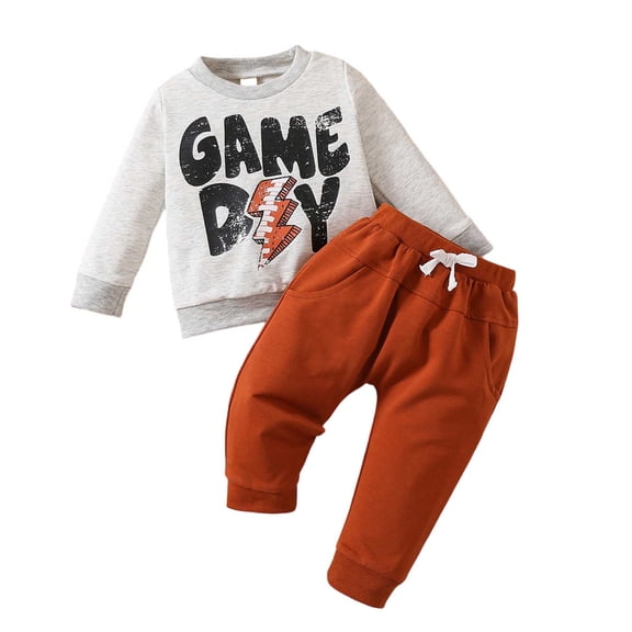 Akiihool Boy Clothes Baby Baby Boy Football Outfit Football Crewneck Sweatshirt Jogger Pants 2Pcs Toddler Fall Clothes 6M-4T Grey,12-18 Months