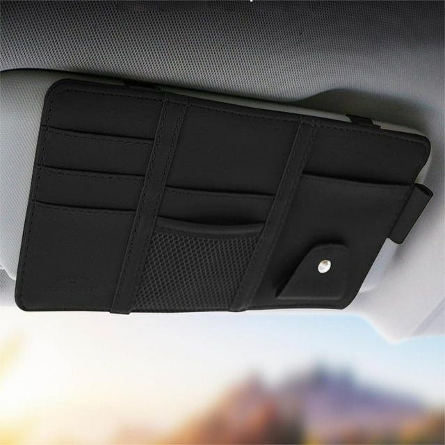 Organizador para visera de coche | Porta gafas de sol y tarjetero de cuero | Ajuste universal para coches, camionetas y SUV | Negro, gris, beige