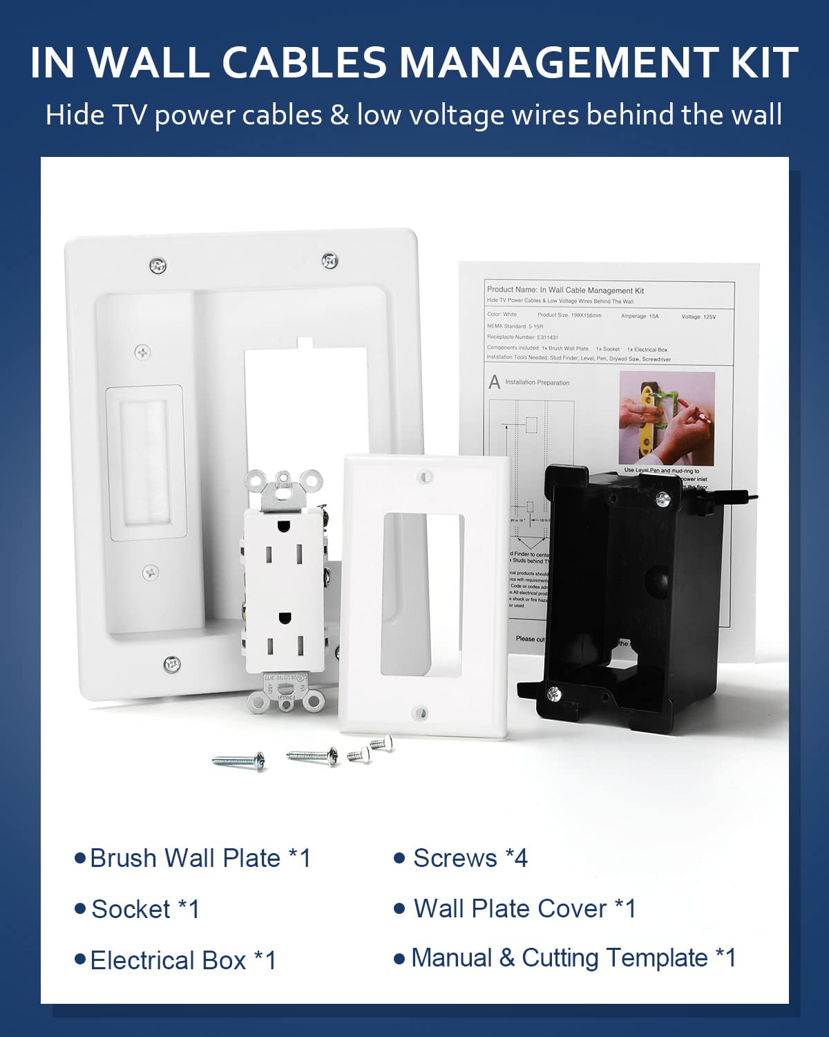In-Wall Cable Management Kit-Hide TV Power Cables & Low Voltatge