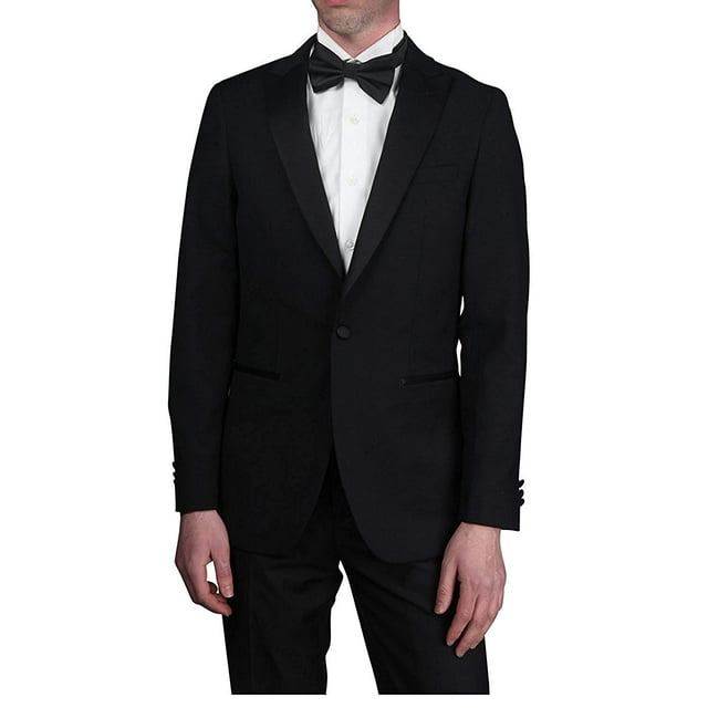 Giorgio Fiorelli Men’s G47815/1 One Button Modern Fit Two-Piece Peak Lapel Tuxedo Suit Set - Black - 40S