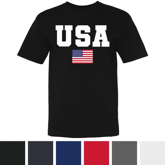 USA Text Flag Printed T-Shirts | 4th of July United States of America Short Sleeve Patriotic Independence Day Shirt | Made in USA Tees (Black, S)