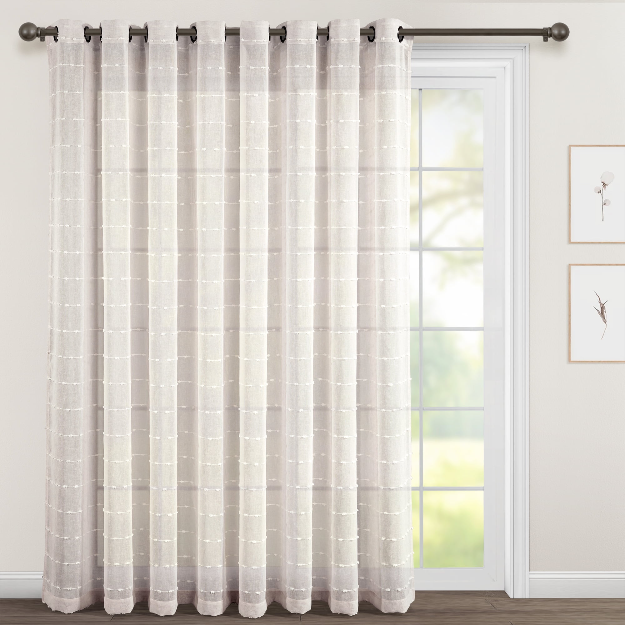 Lush Decor Farmhouse Textured Grommet Sheer Window Curtain Panel Beige