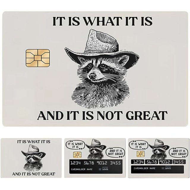 4pcs credit Card skins - credit skin funny - Cute But Feral Raccoon Debit Card Cover Sticker,Humorous Waterproof Debit Skins, Removable Anime Style Decals for Customizing ID & Transit Cards