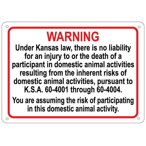 KANSAS Equine Activity Metal Sign liability warning statute horse farm barn stable Size: 16 x 12 Inch