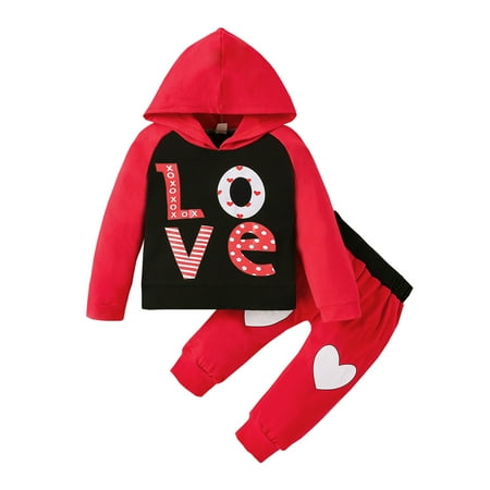 

Toddler Baby Boys Girls Valentine s Day Letter Heart Printed Hoodie Sweatshirts Tops Pants Outfits