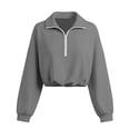 thumbnail image 6 of YanHoo Womens Cropped Sweatshirts Quarter Zipper Lapel Pullover Tops Classic Fit Long Sleeve Sweatshirt, 6 of 8