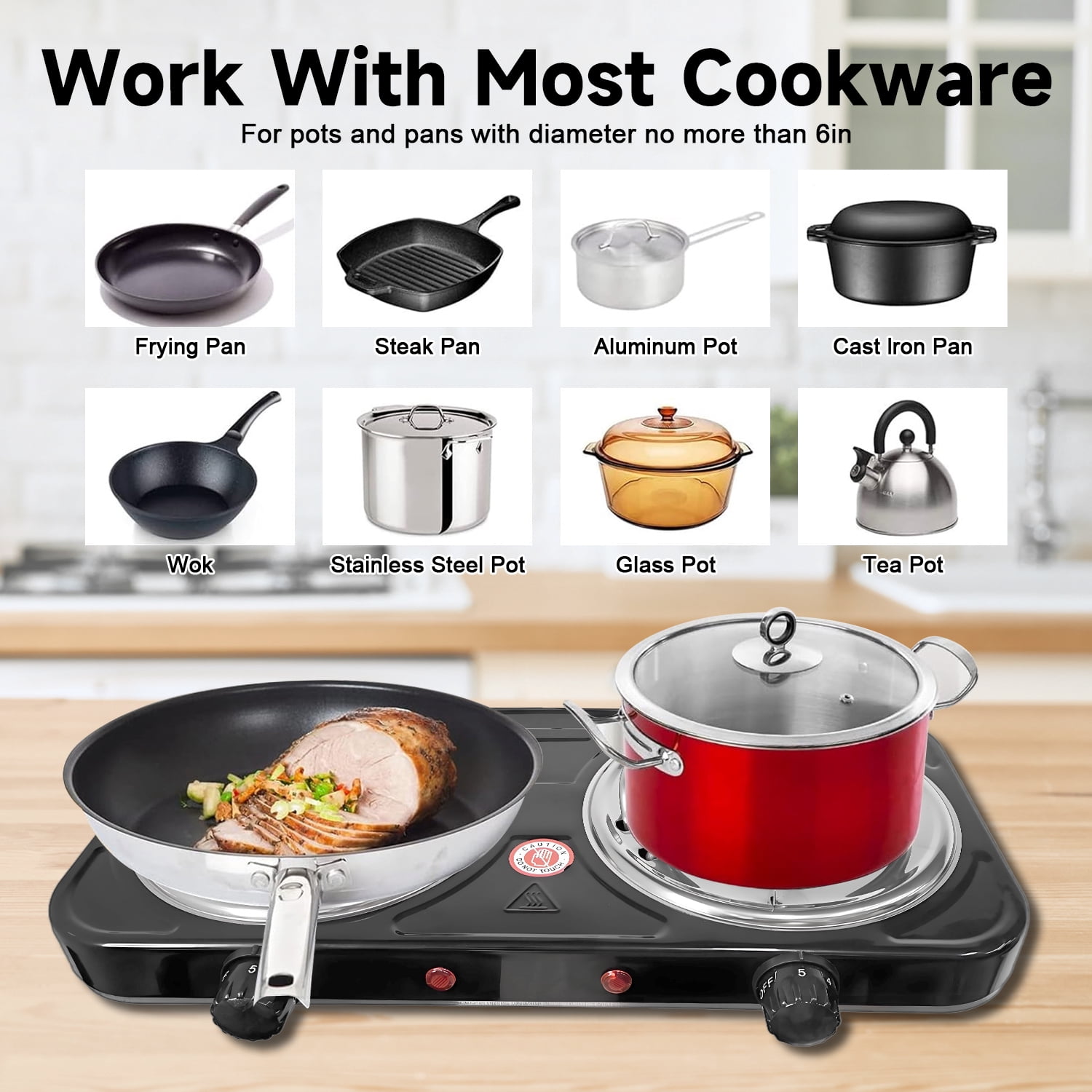 Hot Plate,Double Burner, 2000W Electric Stove Burner with 5 Levels