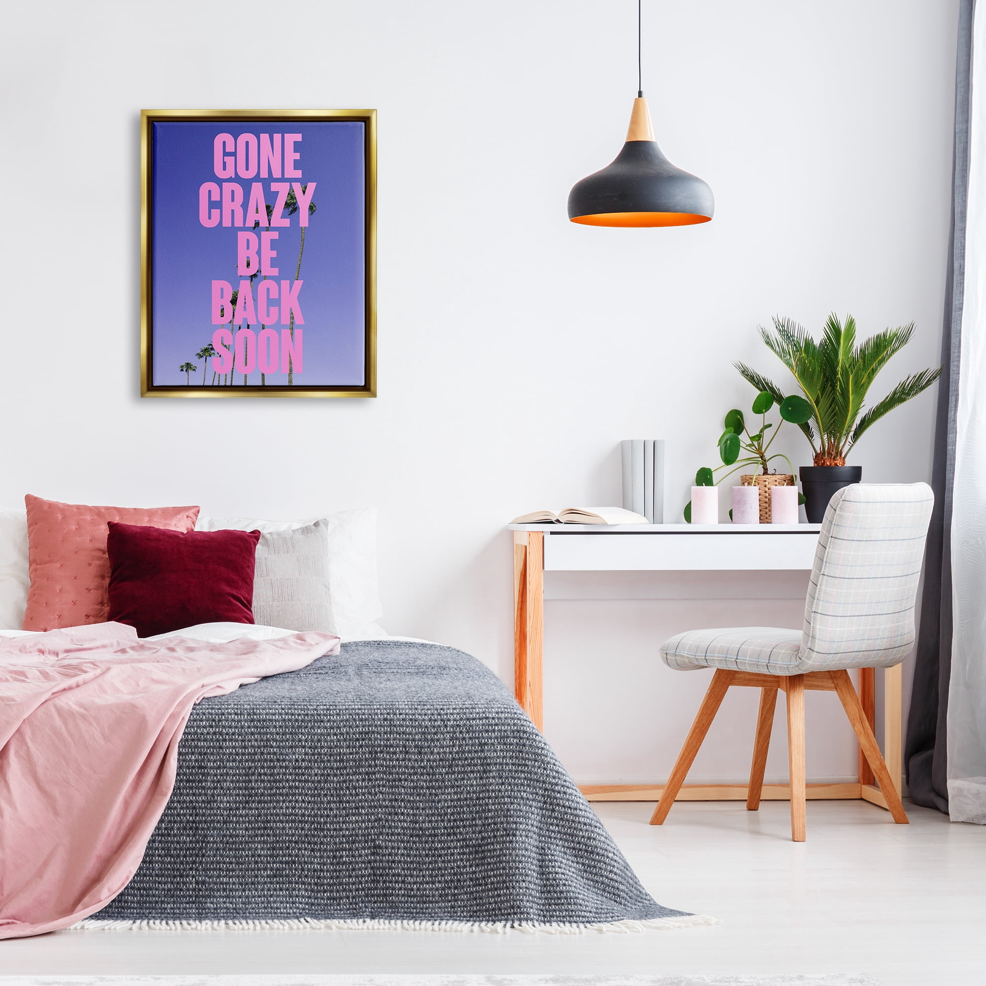 Stupell Industries Gone Crazy Back Soon Phrase Landscape Painting Gold Floater Framed Canvas Art Print Wall Art, 25 x 31