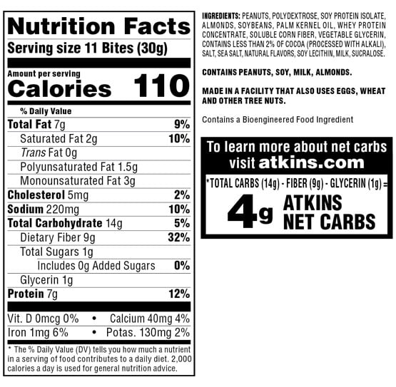 Atkins Dark Chocolate Sea Salt Caramel Crunch Bites, Keto Friendly, 5 Servings