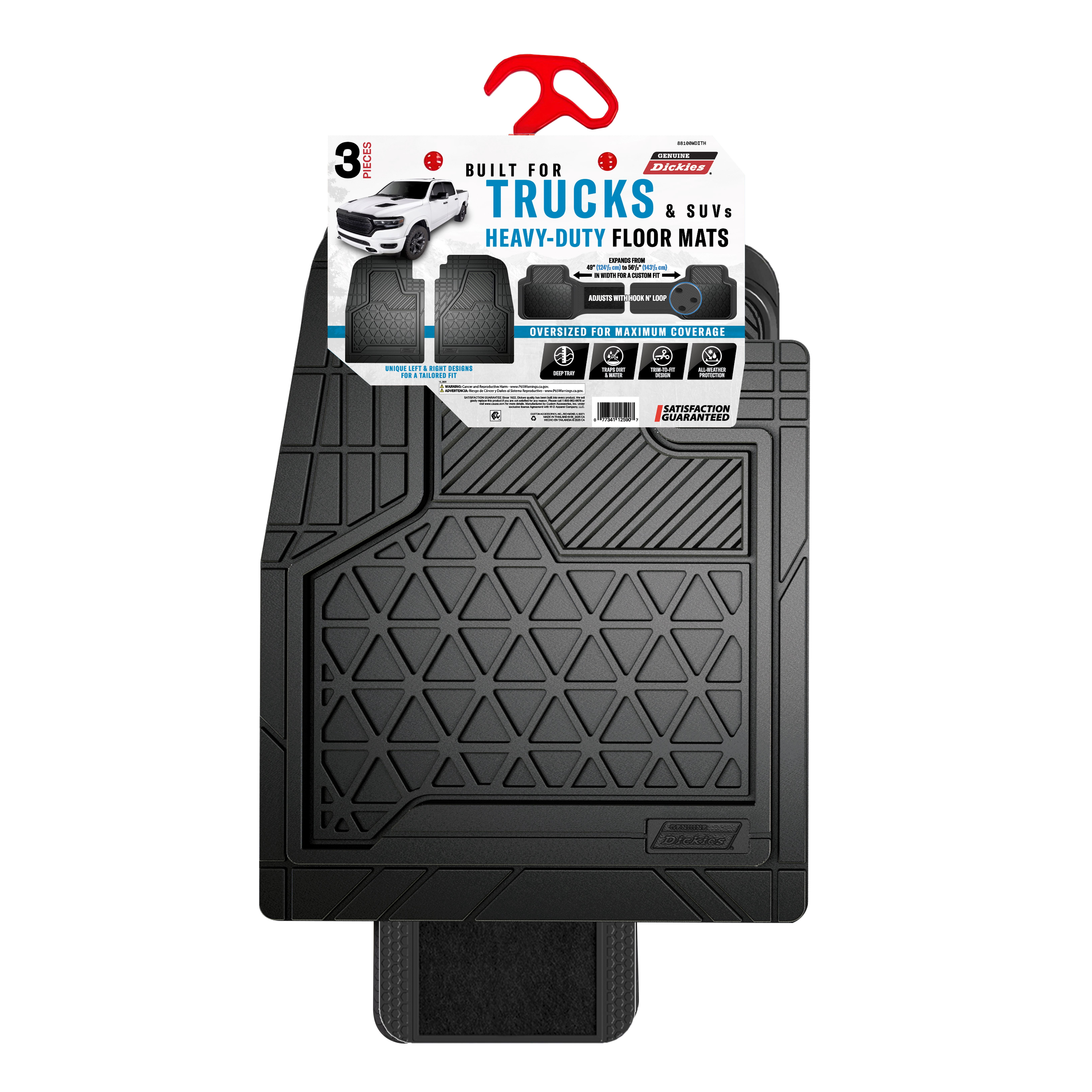Genuine Dickies Adjustable 3-Piece Black Rubber Floor Mat Set with Rear Mats