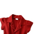 thumbnail image 4 of Summer Infant Girls Jumpsuits Solid Ruffles Short Sleeve Single Breasted Rompers With Belt Red 1-2 Years, 4 of 7