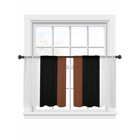 Boho Black Sheer Curtains 45 Inches Long 2 Panels Brown and White Striped Tribal Farmhouse Style Light Filtering Semi Sheer Window Curtains Drapes for Bedroom Living Room 52"x45"x2