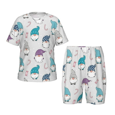 Luyuia cute winter Gnome Print Girls  2-Piece Tie-Dye Pajama Set  Cute Summer Loungewear with Shirt and Tank Shorts Nightwear-3X-Large