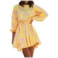 thumbnail image 1 of Falda corta de cuello redondo de manga media con estampado delgado de verano informal a la moda para mujer Pompotops ghjkhdj12856, 1 of 9