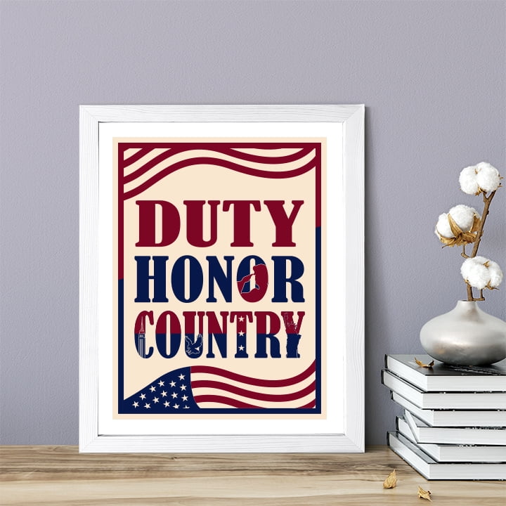 Designs ByLITA Duty, Honor, Country, 11 x 14 White Wall Print (Framed) | USA Patriotic Decoration