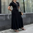 thumbnail image 2 of Femmes Été Casual Robe Longue Patchwork Tour vers le Bas Robe Col, 2 of 3