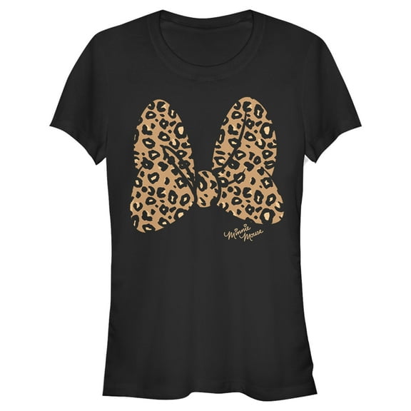Junior's Mickey & Friends Mickey & Minnie Mouse Cheetah Print Bow Signature Graphic Tee Black 2X Large