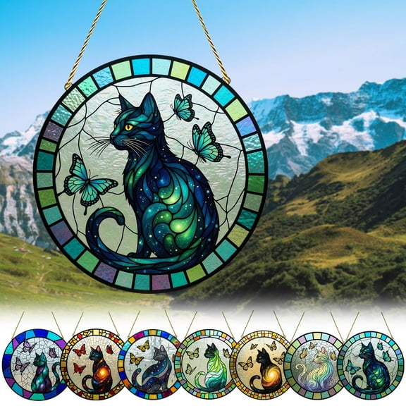 Sun Catchers Indoor Window, Butterfly Black Cat Acrylic Window Hanging Decoration, Sun Catcher Decor for Living Room Bedroom Summer Home Balcony Ornaments Decoration