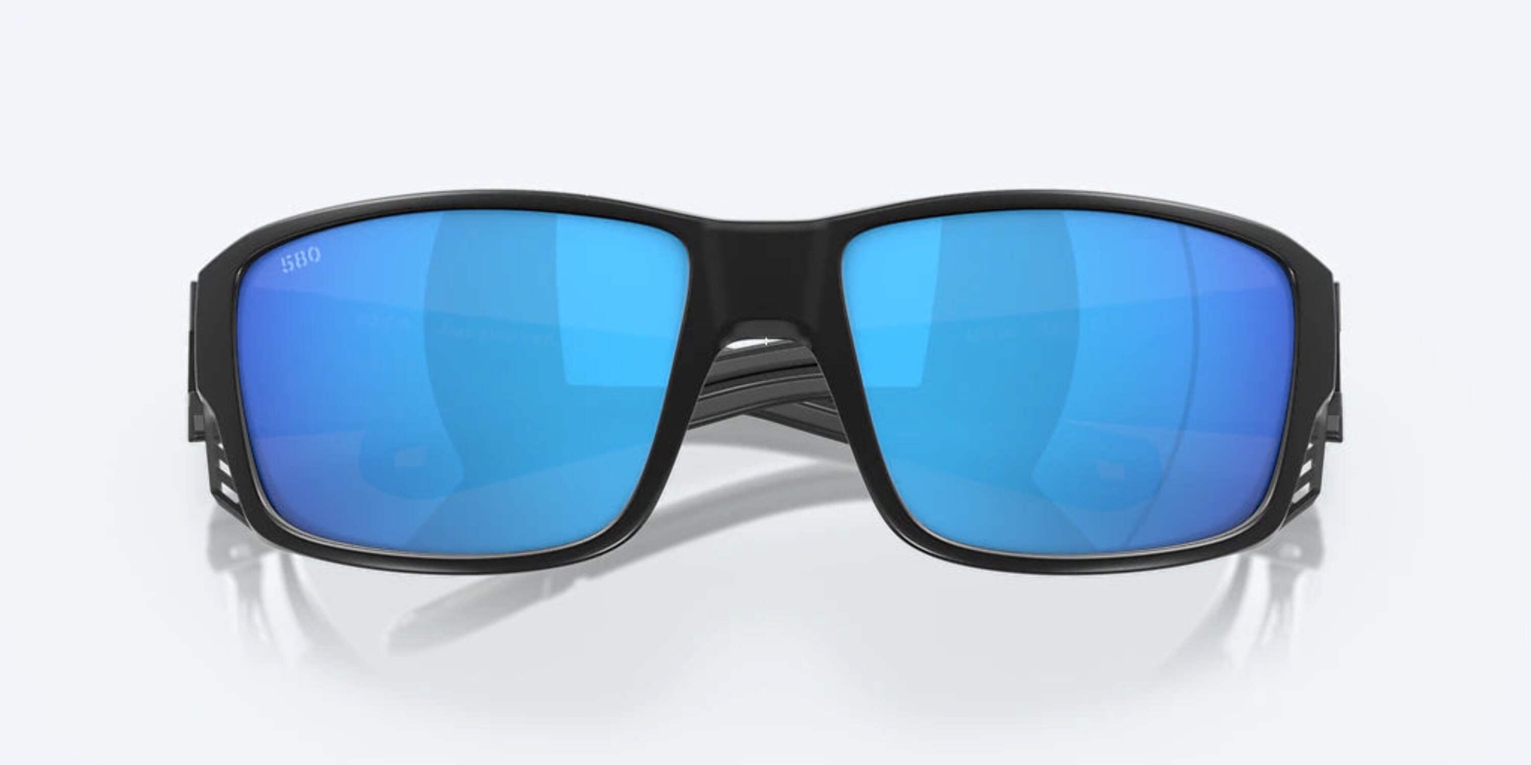 Costa Del Mar Men's Tuna Alley Pro Rectangular Sunglasses, Black/Polarized Blue Mirrored 580G, 60 mm