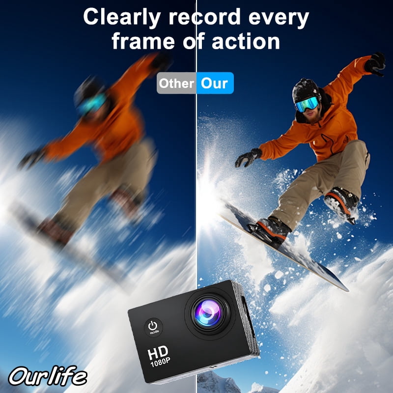 Ourlife Action Camera 1080P HD with Waterproof Case 30M Wearable Pocket Video Camera with 90° Wide Angle 12MP Photos 32GB Support, Mini Sports Camera for Teens Cycling Diving Outdoor Adventure Black