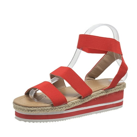 

Women‘s Platform Wedge Heeled Sandals Open Toe Elastic Straps Espadrilles Shoes Casual Non Slip Sandals