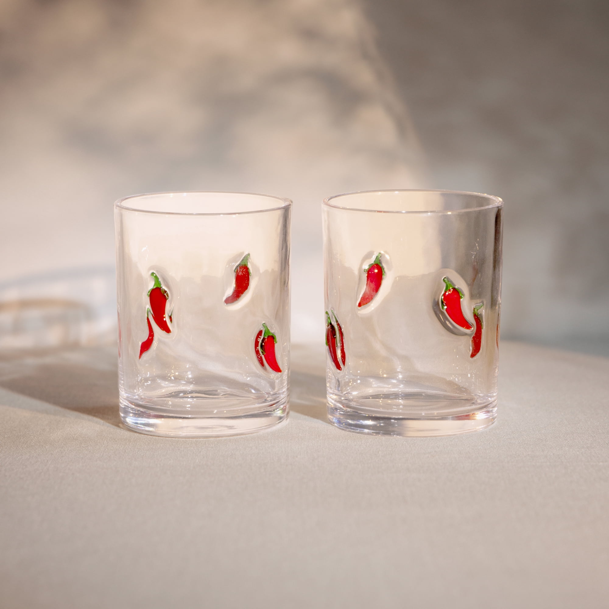 Thyme & Table 12 fl oz Red Chili Peppers Charm Drinking Glasses, Set of 2