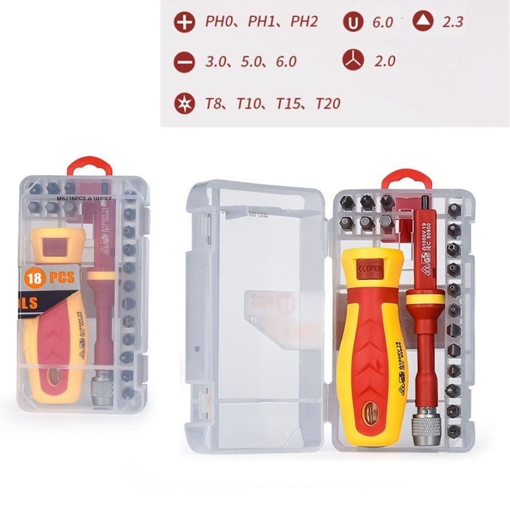 18 In 1 Screwdriver Set 1000V Screwdriver Set Versatile Bits High Voltage Rated Magnetic Feature Bit Length About 2.5 Cm Smile Home