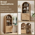 thumbnail image 4 of ChooChoo Arched Bookcase with Doors, 3-Tier Farmhouse Bookcase with Adjustable Shelf, Tall Arched Bookshelf for Office, Living Room, Natural, 4 of 9