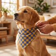 thumbnail image 6 of Bandana for Dogs, Yellow Buffalo Check Fall Pet Scarf, Durable Washable Cotton Pet Bib, 25X18 Inch Yellow Plaid Puppy Bandana, Soft Farm Style Pet Fashion Accessory That Works for, 6 of 8